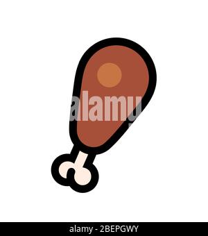 Fried Chicken leg icon, Line art flat vector illustration isolated on white. Stock Vector