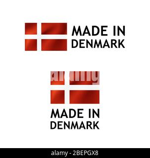 Made in Denmark Label, Vector Tag template with Danish Flag isolated on white. Stock Vector