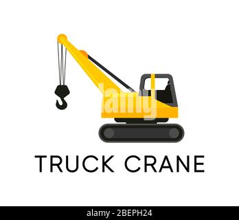 Truck Crane icon vector illustration isolated in white background. Industry Vehicle in flat style. Stock Vector