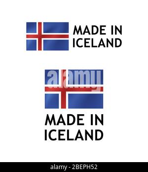 Made in Iceland Label, Vector Tag template with Icelandic Flag isolated on white. Stock Vector