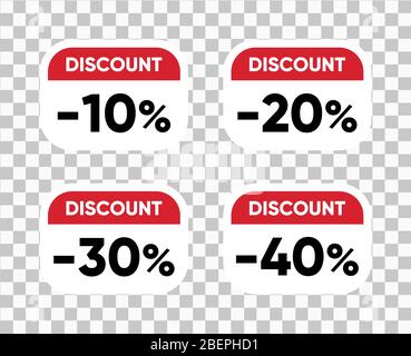 Discount Sale tags set vector badges templates, 10 off, 20, 30, 40 percent off label symbols, promotion flat icon with long shadow, clearance sale sti Stock Vector