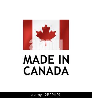 Made in Canada Label, Vector Tag template with Canadian Flag isolated on white. Stock Vector