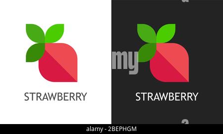 Strawberry Logo vector icon on black and white background Stock Vector