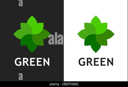 Green Organic logo design - Vector logo Illustration. Flat, simple style emblem of nature on white and black background. Stock Vector