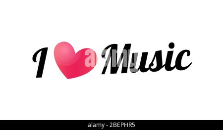 I love Music, Vector lettering Slogan with pink Heart isolated on white background. Stock Vector