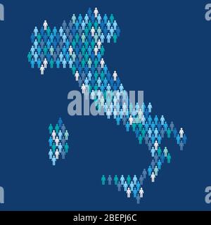 Italy population infographic. Map made from stick figure people Stock Vector