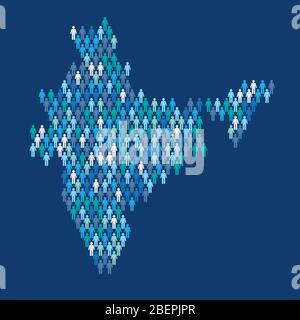 India population infographic. Map made from stick figure people Stock Vector