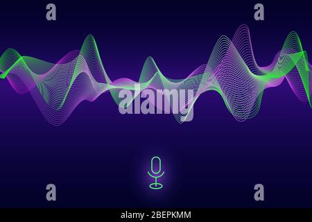 Abstract pulse sound wave Vector. Voice assistant concept. Microphone voice recognition technology, wave flow, equalizer background. Vector Stock Vector