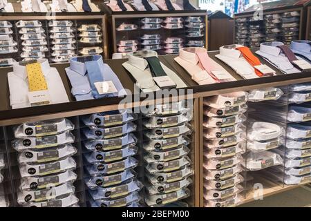 A range of shirts on display and on sale in Marks and Spencer store shop in Truro in Cornwall. Stock Photo