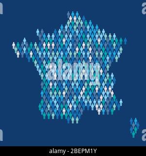 France population infographic. Map made from stick figure people Stock Vector
