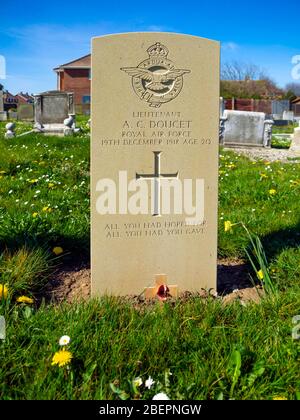 In Saint Germains cemetery gravestone for Lieutenant  A C Doucet of the Royal Air Force died 19th December 1918 Stock Photo