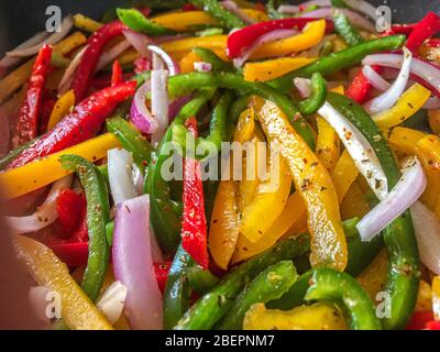sliced bell peppers and onion Stock Photo