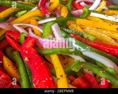 sliced bell peppers and onion Stock Photo