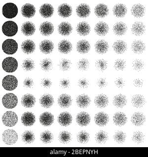 Set of round stipple object. Black and white grainy dotwork engraving retro brushes. EPS 10 Stock Vector
