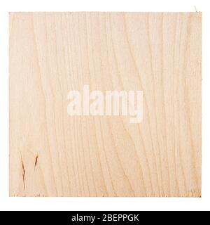 Square piece of birch plywood with a natural texture. Isolated on white background Stock Photo