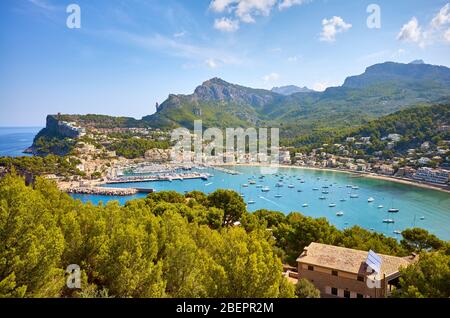 Port de Soller on a sunny day, Mallorca, Spain. Stock Photo