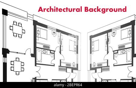 Architectural background. Architectural plan of a residential building. The drawing of the cottage. Black and white vector illustration EPS10 Stock Vector