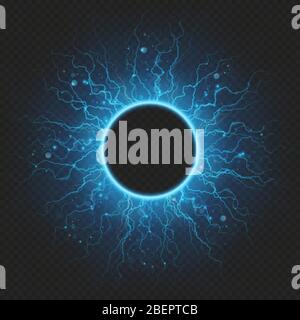 Charged with energy elementary particle electric frame lightning atmospheric phenomenon. EPS 10 Stock Vector