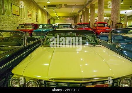 Classic American cars on display at the Sheikh Faisal Bin Qassim Al-Thani private museum. Stock Photo