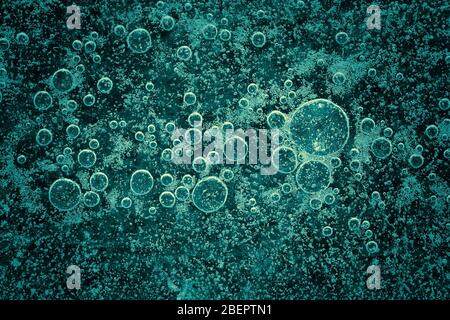 Bubbles trapped in the ice turquoise Stock Photo