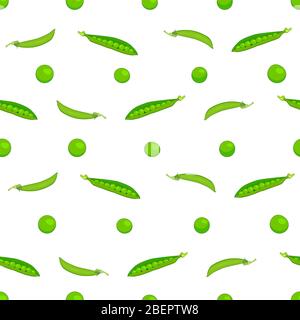 Seamless pattern with green pea isolated on white background. Green pods of sweet pea. For textile, fabric,paper, food,market product backdrop. Vector Stock Vector