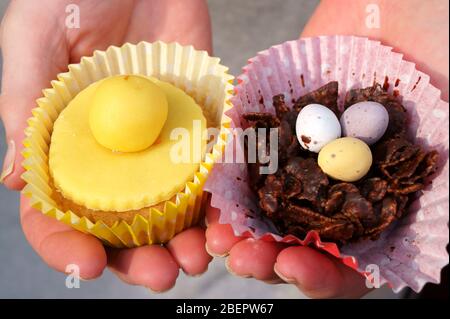 Lemon Simnel & Chocolate Easter Cupcakes Stock Photo