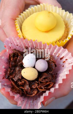 Lemon Simnel & Chocolate Easter Cupcakes Stock Photo