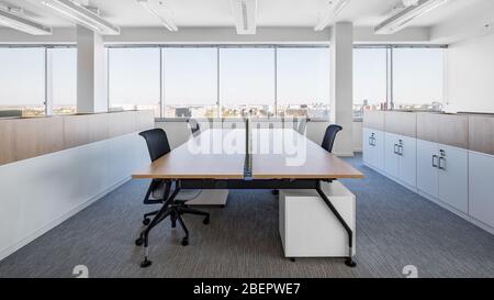 Detail of work desk with city view Stock Photo