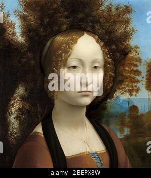 Portrait of Ginevra de Benci (Ritratto di Ginevra de' Benci) by Leonardo Da Vinci 1474—1476. The National Gallery of Art in Washington, USA Stock Photo