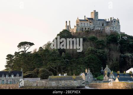 Early morning light on St Michael's Mount in Marazion, Cornwall England UK