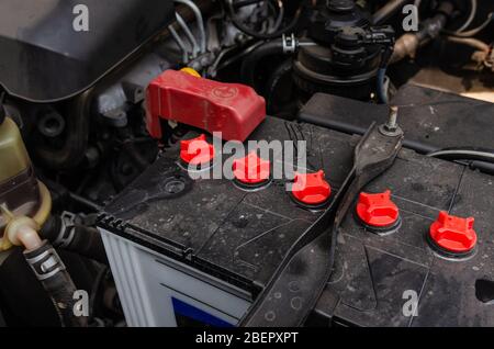 Power connector for the car power supply.Car battery details. Stock Photo