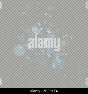 Effect of bokeh circles isolated on transparent background. Christmas glowing cold blue glitter element that can be used. EPS 10 Stock Vector