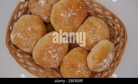 Homemade bread rolls in a basket Stock Photo
