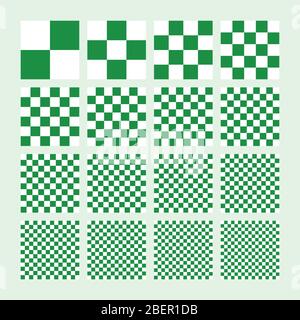 Set of checkered patterns of different sizes. Vector and in green and white colors. Stock Vector