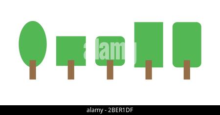 Five simple trees vector illustrations in flat color. Stock Vector