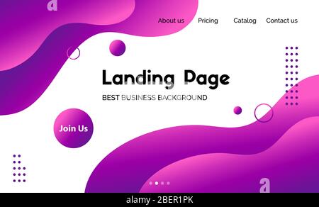 Violet liquid landing page template. Vector abstract colorful wavy fluid background for web page Stock Vector