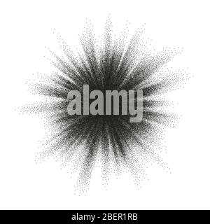 Pointillism burst dots pattern. Sunburst abstract monochrome dotted geometric halftone. EPS 10 Stock Vector