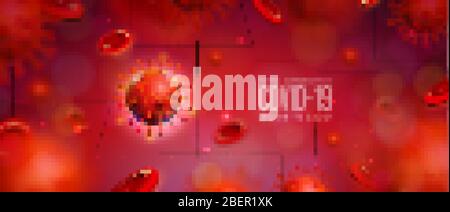 Covid-19. Coronavirus Outbreak Design with Virus and Blood Cell in Microscopic View on Abstract Background. Vector 2019-ncov Corona Virus Illustration Stock Vector