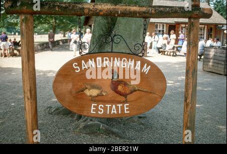 Entrance sign at Sandringham House owned by HM Queen Elizabeth II on the Sandringham Estate, Norfolk, England 1994 Stock Photo