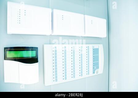 Control console of alarm security system and cctv in living house Stock Photo