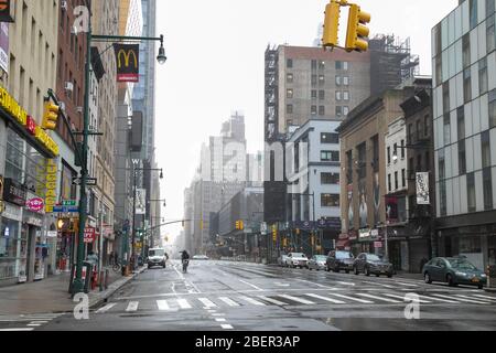 8th Avenue in midtown Manhattan with no traffic, New York City. Stock Photo