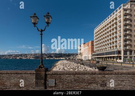 Partenope Street in the Naples Bay. Seafront view from the egg castle, Castel dell'ovo, Naples, Italy Stock Photo