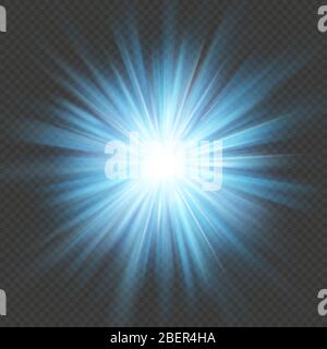 Blue glow star burst flare explosion light effect. Isolated on transparent background. EPS 10 Stock Vector