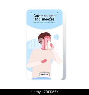 basic protective measures against coronavirus protect yourself cover cover coughs and sneezes important information guidance to stay healthy smartphone screen mobile app portrait copy space vector illustration Stock Vector