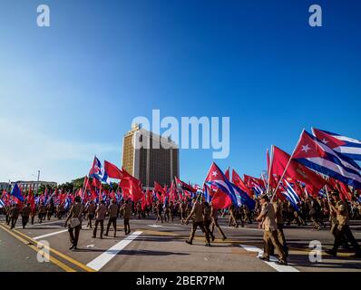 1st of May Labour Day Parade, Plaza de la Revolucion, Revolution Square, Havana, La Habana Province, Cuba Stock Photo