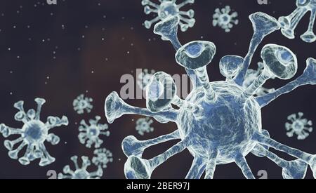 3D render image of the corona virus cells or covid19 inside the body. This dangerous virus resembles a crown. The epidemic began from China to the wor