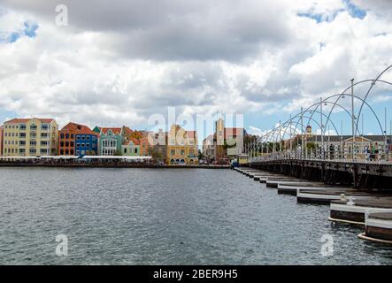 Willemstad on Curacao with Queen Emma Bridge travel Stock Photo