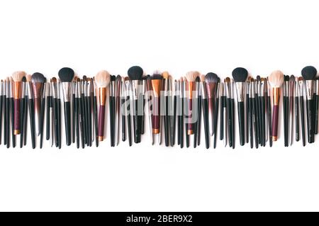 Makeup brushes set on white background  is ready for a your text Stock Photo