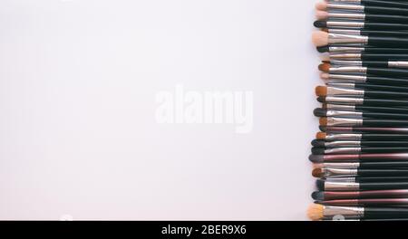 Makeup brushes set on white background  is ready for a your text Stock Photo