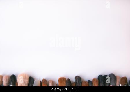 Makeup brushes set on white background  is ready for a your text Stock Photo